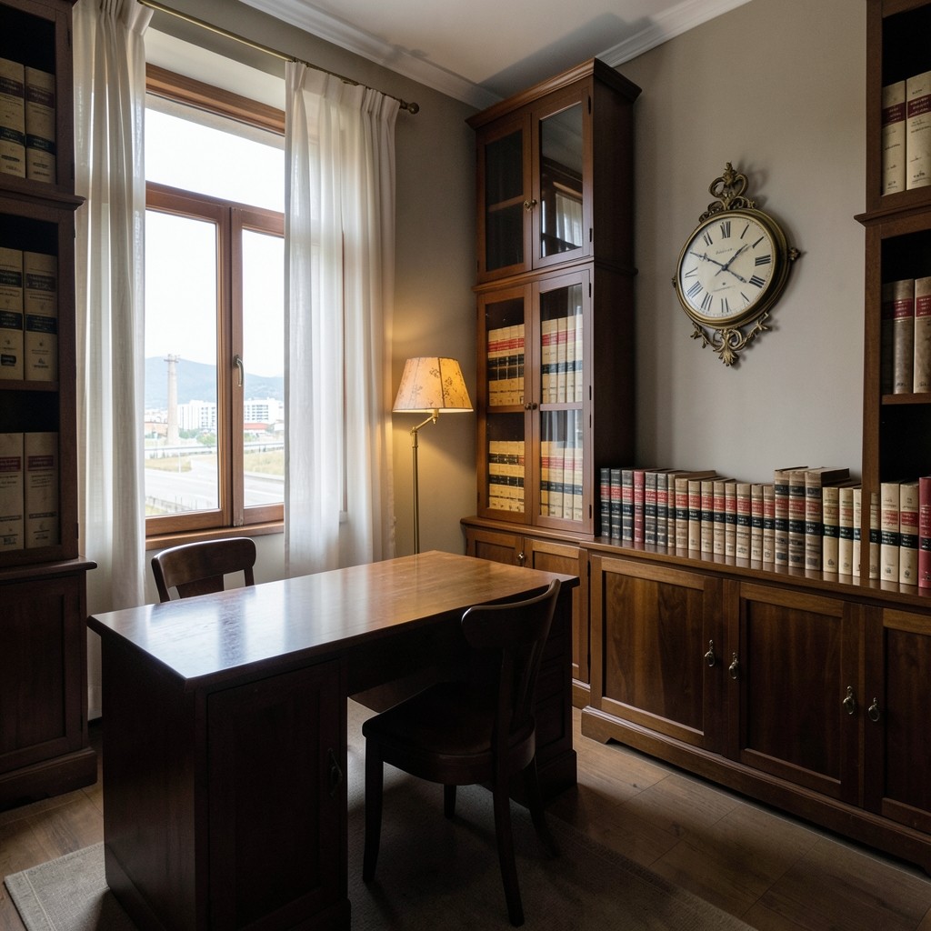 Despacho de consultoría laboral con estanterías de archivos y luz natural en Cantabria